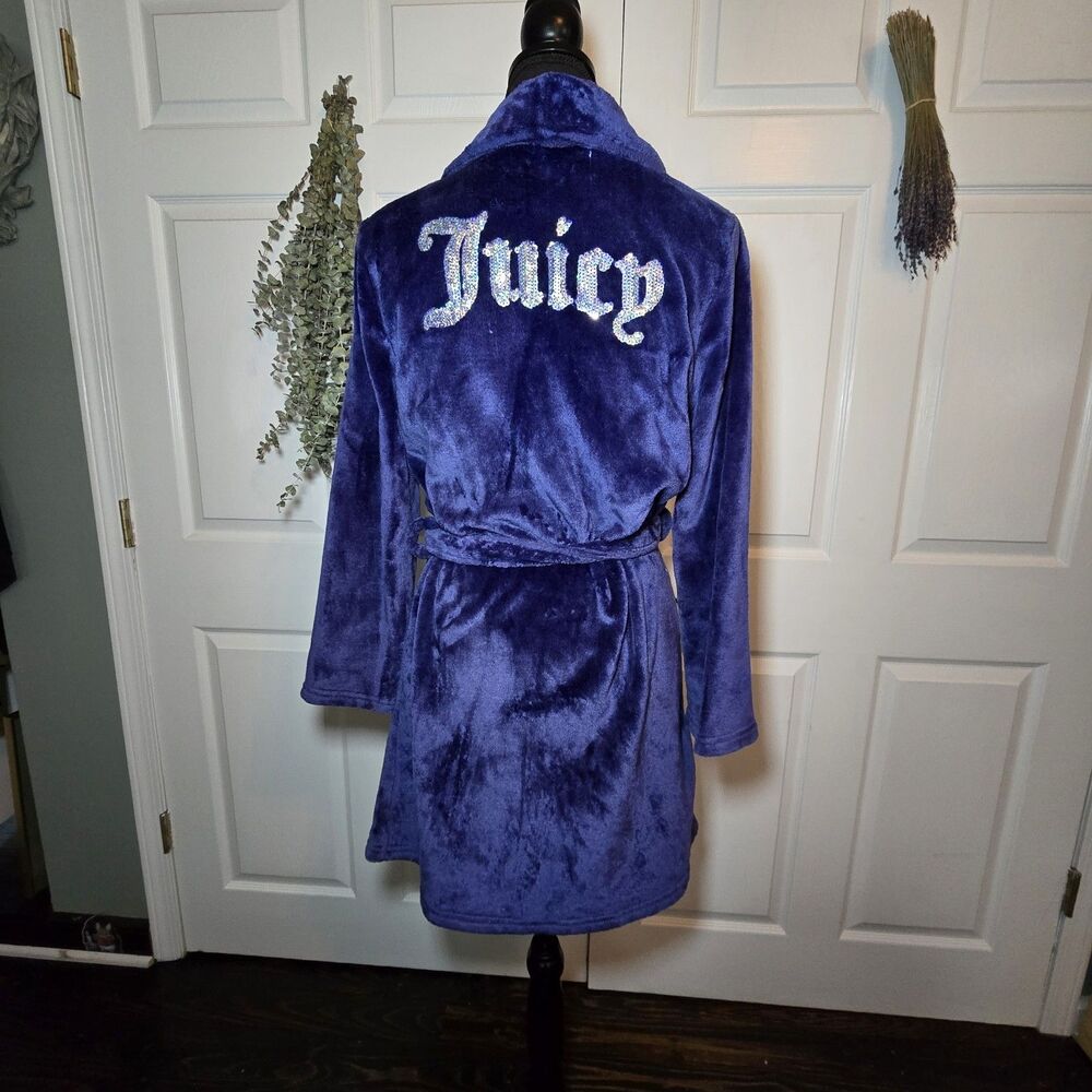 Juicy Couture Purple Soft Velour Bathrobe Rhinestone Trim S/M Bling